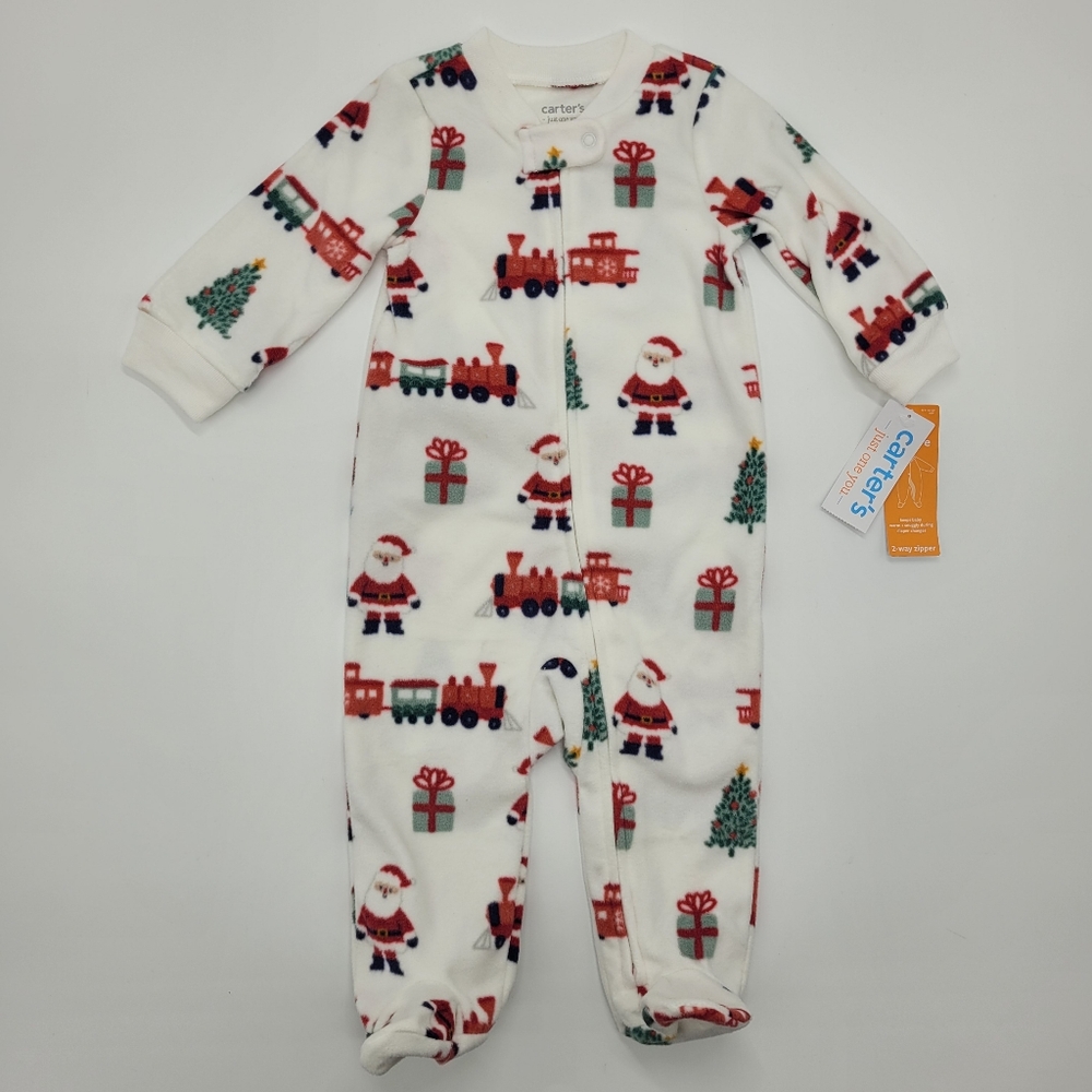 Carter's Just One You Sleeper Holiday Santa Train Footie 2 Way Zip Size 9mo NEW